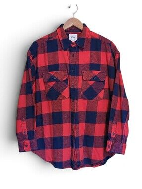Women's Aerie Plaid Flannel Oversized Fit Small 100% Cotton Red Black